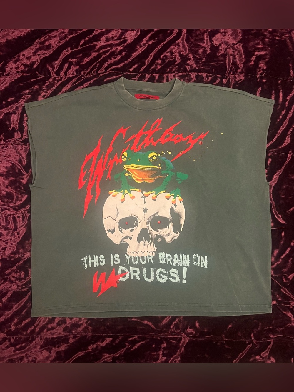 WRATHBOY Oversized Frog Skull Graphic  Sleeveless T-Shirt Green Men Size Small